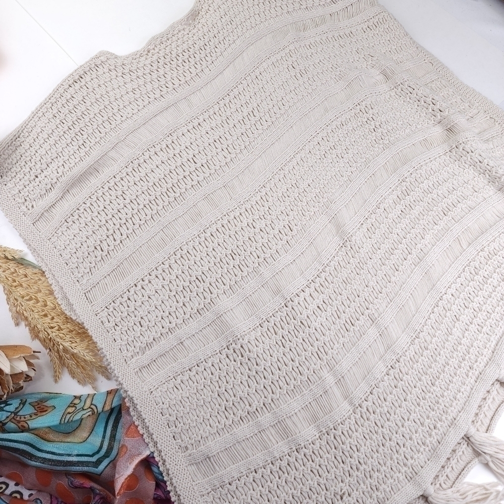 J. Jill Tan Cotton Open Weave Poncho M/L - Picture 6 of 11